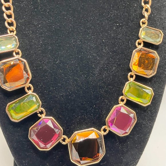 NRO Gold-Tone Multicolored Glass Squared Necklace! - Picture 7 of 10
